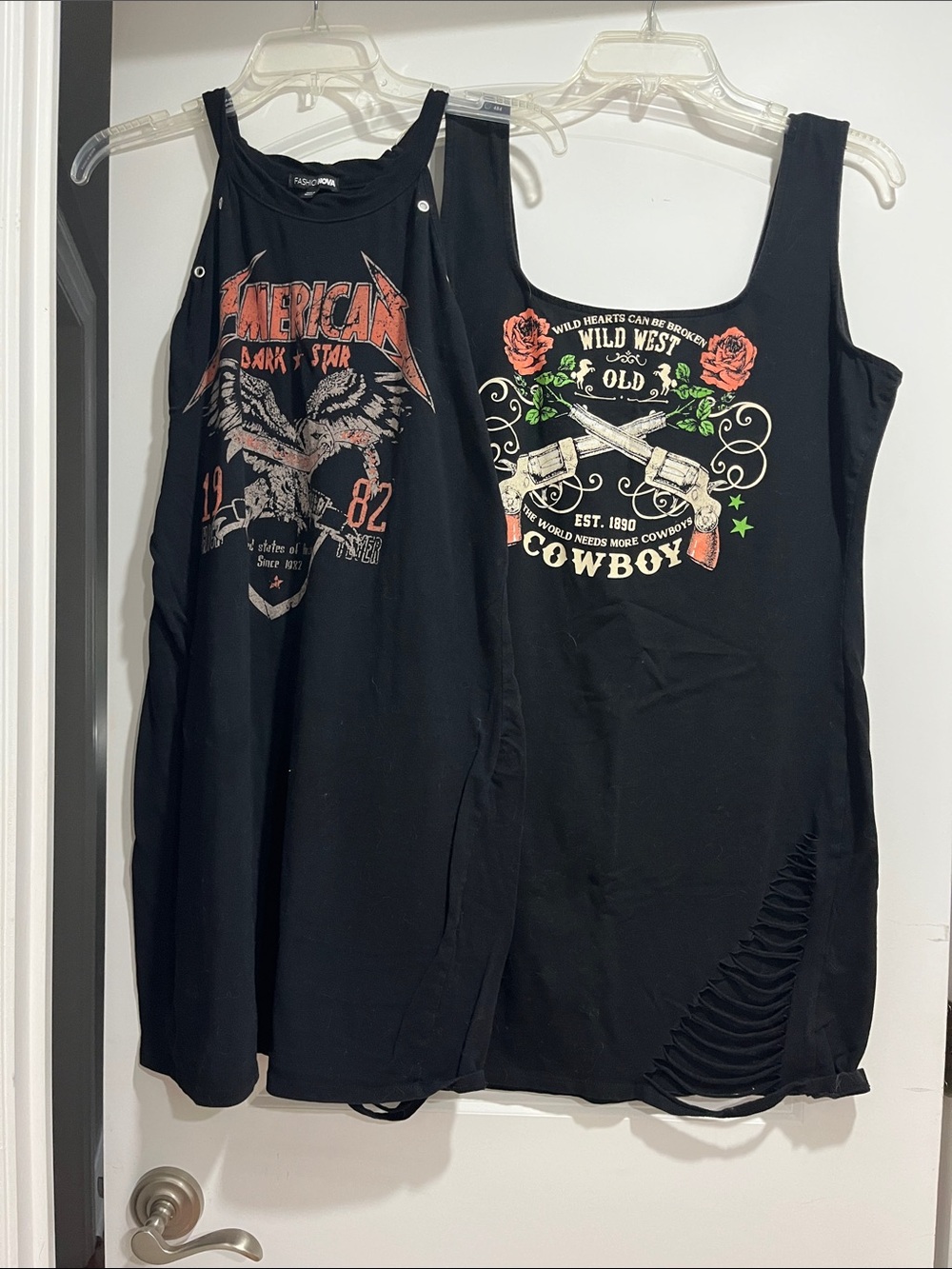 Pair of Fashion Nova Black Graphic T-shirt Dresses